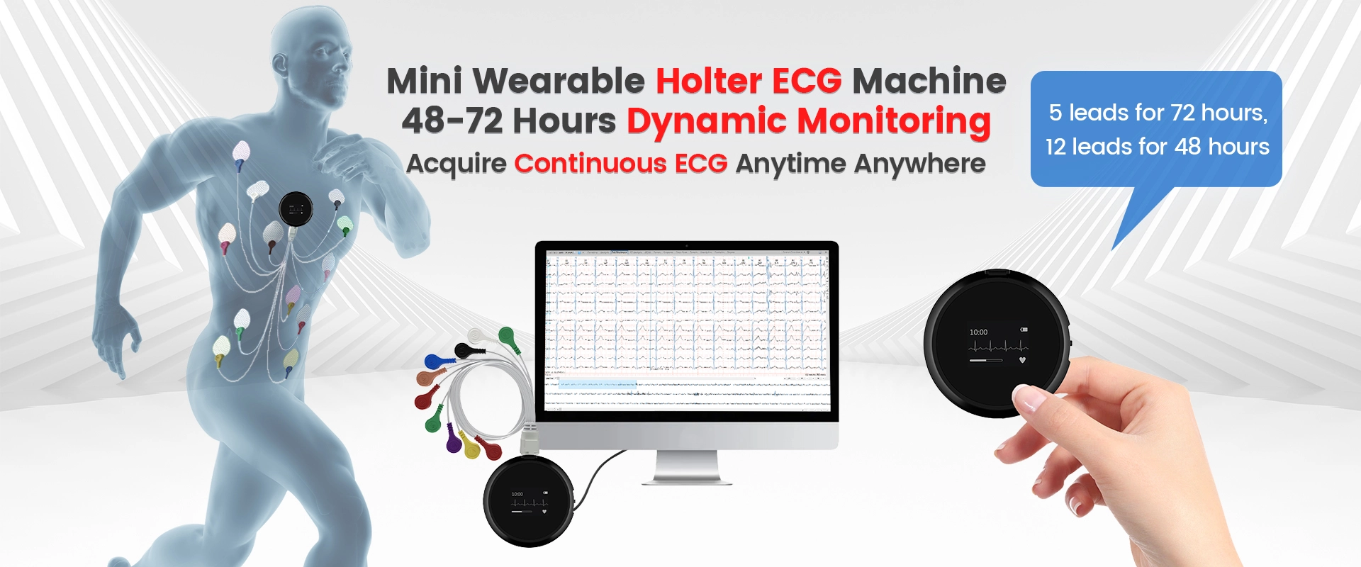 Lepu M12 Medical Grade Telehealth Draagbare 72 uur Holter ECG Monitor